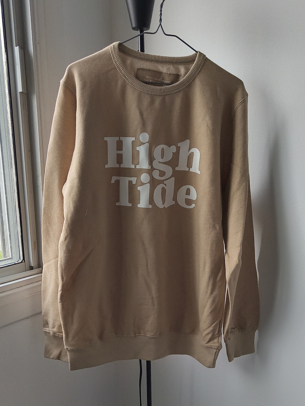 Pull&Bear High Tide Crewneck Sweater - Beige with White Graphic